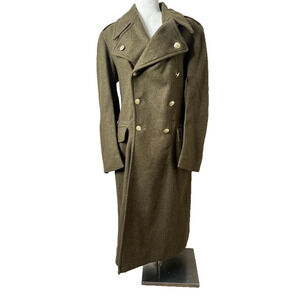 Vintage 1950s Greatcoat Dismounted British Military Green Wool Men Coat Size M/L